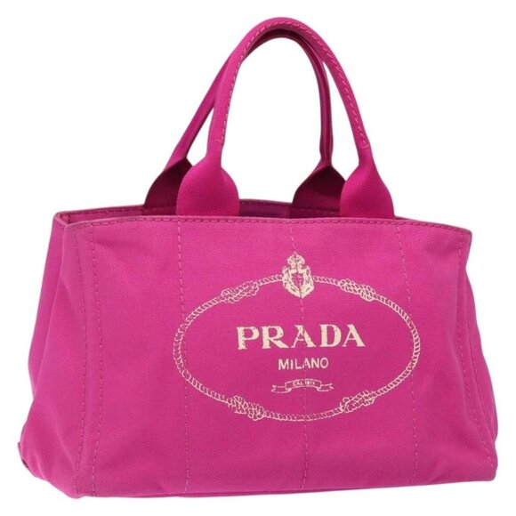 PRADA Canapa MM Hand Bag Canvas Pink Gold Auth gh293 - Picture 1 of 16